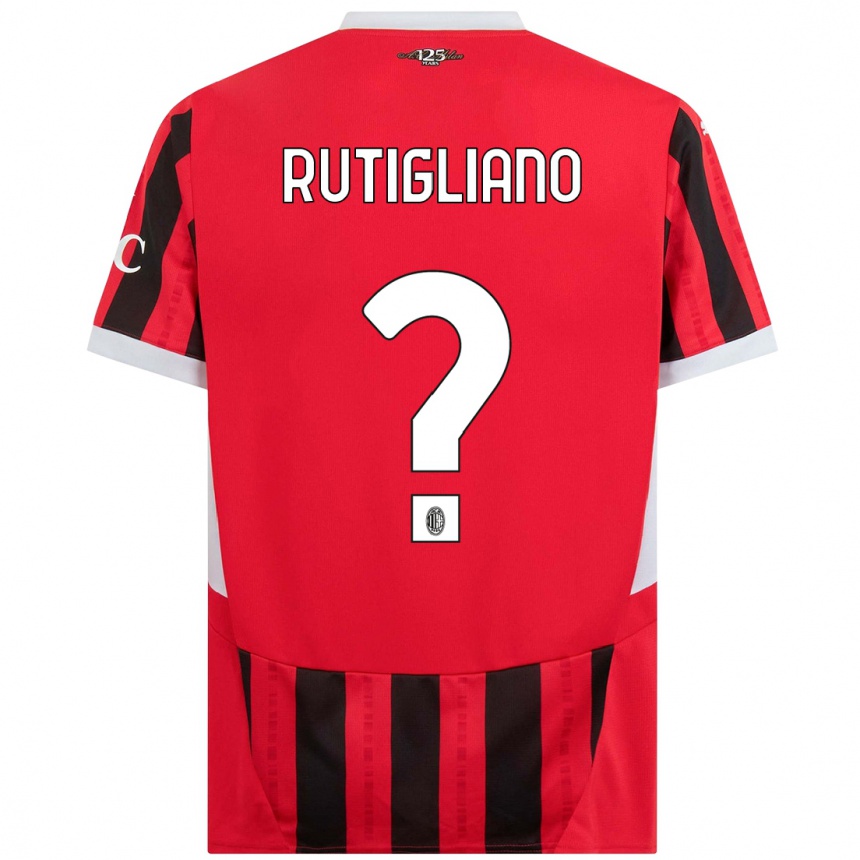 Gyermek Labdarúgás Samuele Rutigliano #0 Piros Fekete Hazai Jersey 2024/25 Mez Póló Ing