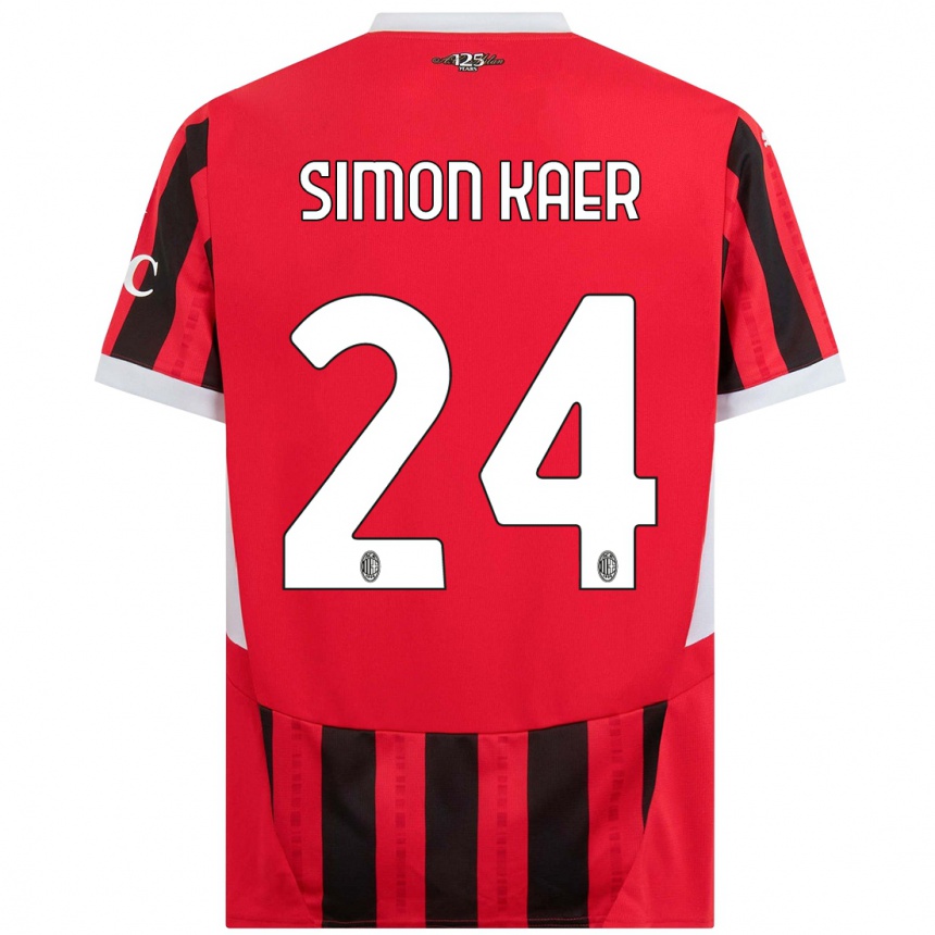 Gyermek Labdarúgás Simon Kaer #24 Piros Fekete Hazai Jersey 2024/25 Mez Póló Ing