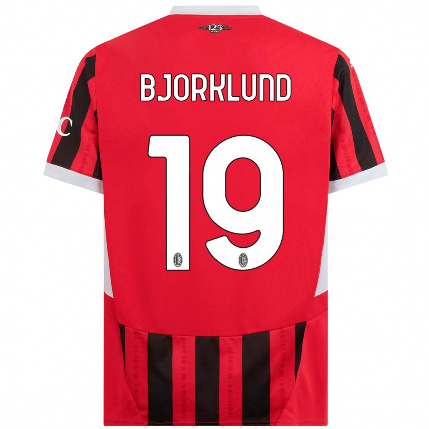 Gyermek Labdarúgás Lukas Bjorklund #19 Piros Fekete Hazai Jersey 2024/25 Mez Póló Ing