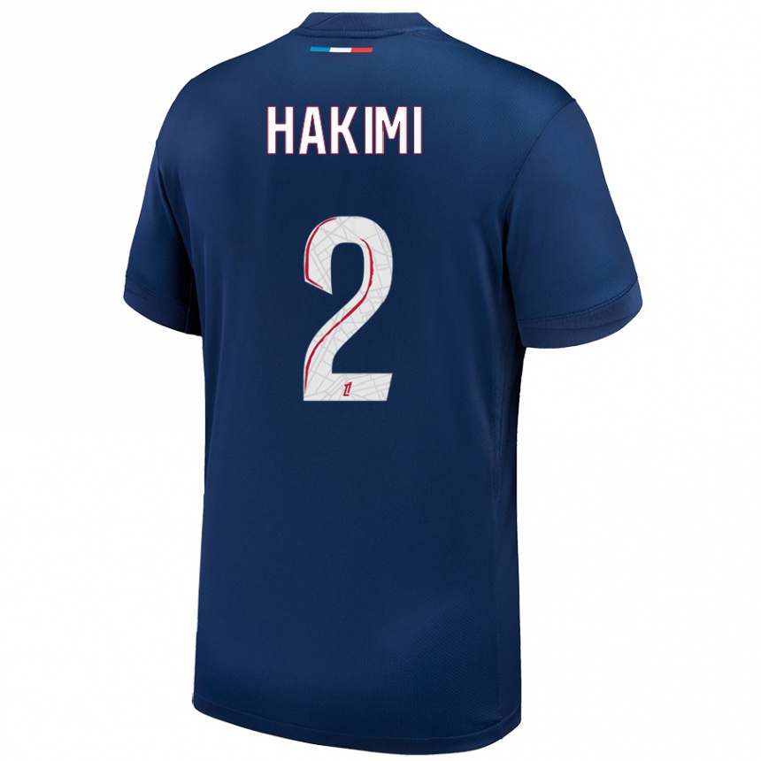 Gyermek Labdarúgás Achraf Hakimi #2 Sötétkék Fehér Hazai Jersey 2024/25 Mez Póló Ing