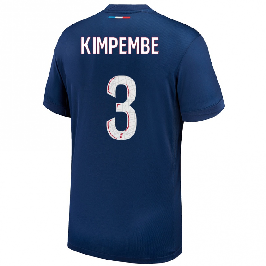 Gyermek Labdarúgás Presnel Kimpembe #3 Sötétkék Fehér Hazai Jersey 2024/25 Mez Póló Ing