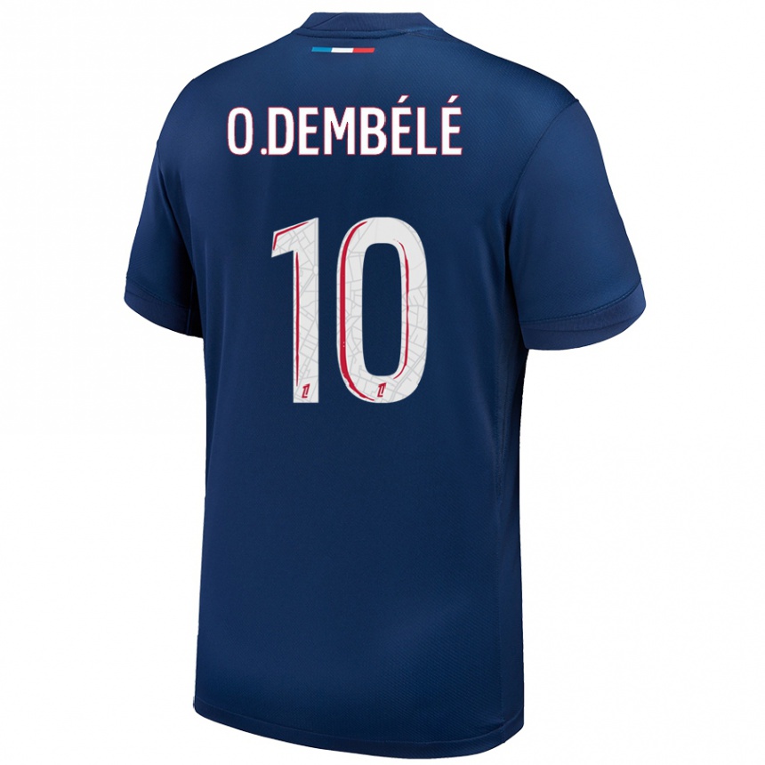 Gyermek Labdarúgás Ousmane Dembele #10 Sötétkék Fehér Hazai Jersey 2024/25 Mez Póló Ing