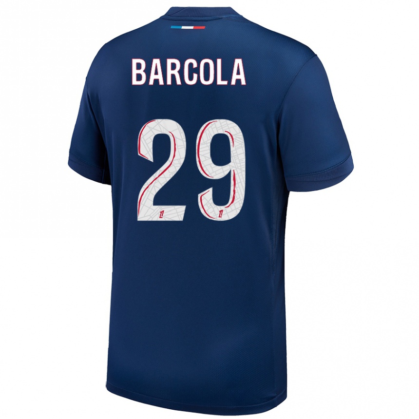 Gyermek Labdarúgás Bradley Barcola #29 Sötétkék Fehér Hazai Jersey 2024/25 Mez Póló Ing