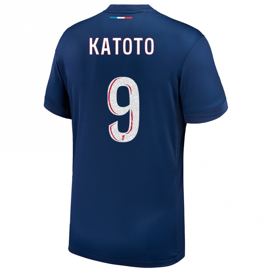 Gyermek Labdarúgás Marie-Antoinette Katoto #9 Sötétkék Fehér Hazai Jersey 2024/25 Mez Póló Ing