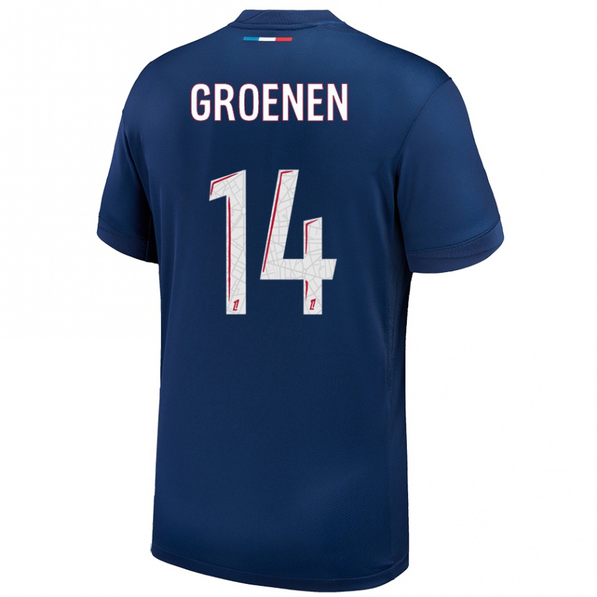 Gyermek Labdarúgás Jackie Groenen #14 Sötétkék Fehér Hazai Jersey 2024/25 Mez Póló Ing