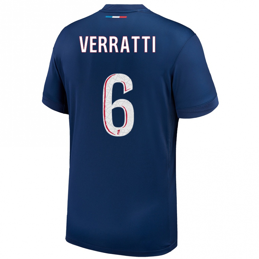 Gyermek Labdarúgás Marco Verratti #6 Sötétkék Fehér Hazai Jersey 2024/25 Mez Póló Ing