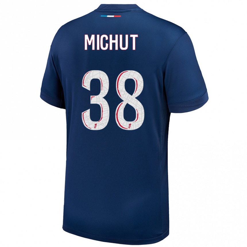 Gyermek Labdarúgás Edouard Michut #38 Sötétkék Fehér Hazai Jersey 2024/25 Mez Póló Ing