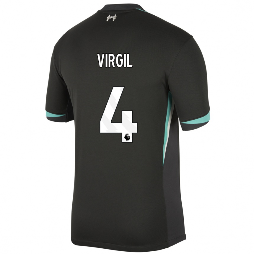 Gyermek Labdarúgás Virgil Van Dijk #4 Fekete Antracit Fehér Idegenbeli Jersey 2024/25 Mez Póló Ing