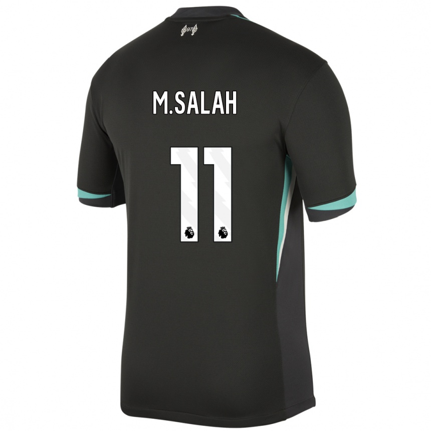 Gyermek Labdarúgás Mohamed Salah #11 Fekete Antracit Fehér Idegenbeli Jersey 2024/25 Mez Póló Ing