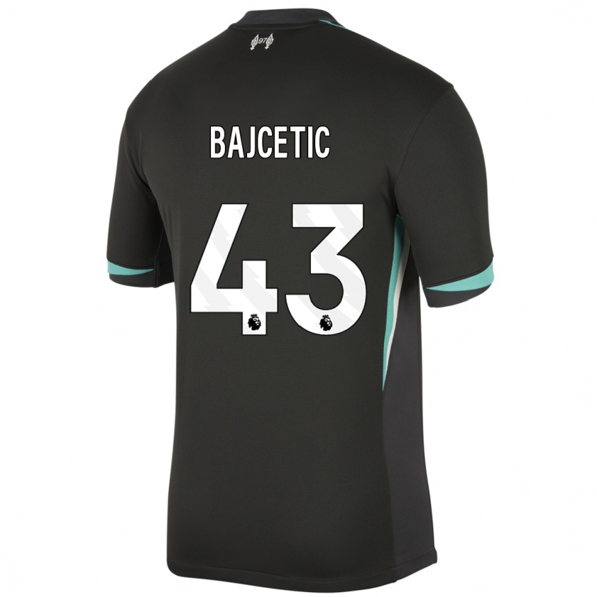 Gyermek Labdarúgás Stefan Bajcetic #43 Fekete Antracit Fehér Idegenbeli Jersey 2024/25 Mez Póló Ing