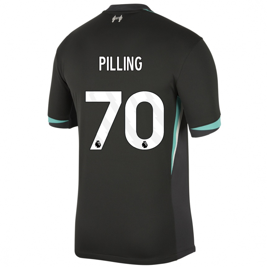 Gyermek Labdarúgás Tommy Pilling #70 Fekete Antracit Fehér Idegenbeli Jersey 2024/25 Mez Póló Ing