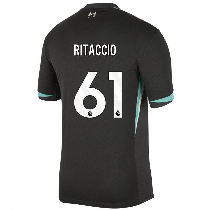 Gyermek Labdarúgás Matteo Ritaccio #61 Fekete Antracit Fehér Idegenbeli Jersey 2024/25 Mez Póló Ing