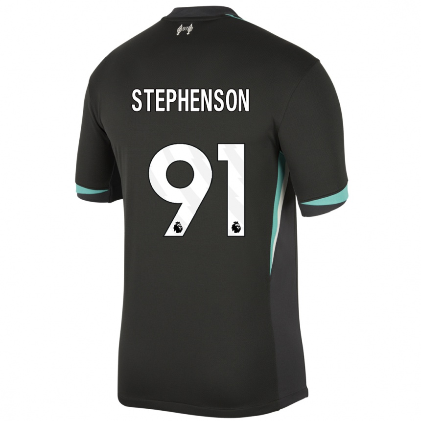 Gyermek Labdarúgás Luca Stephenson #91 Fekete Antracit Fehér Idegenbeli Jersey 2024/25 Mez Póló Ing