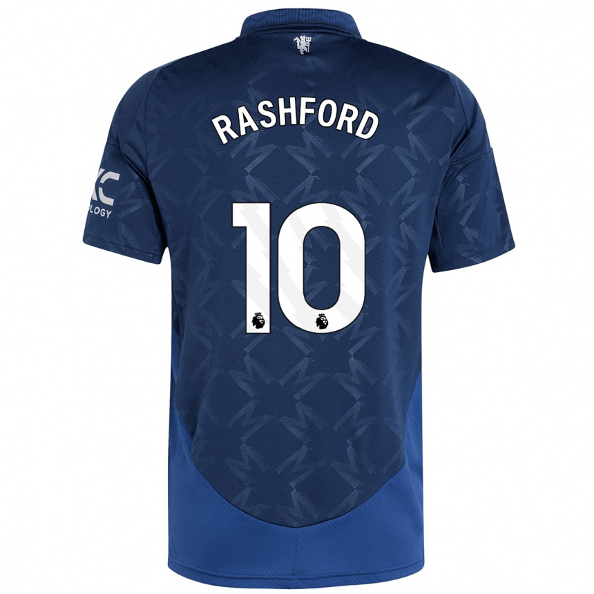 Gyermek Labdarúgás Marcus Rashford #10 Indigó Idegenbeli Jersey 2024/25 Mez Póló Ing