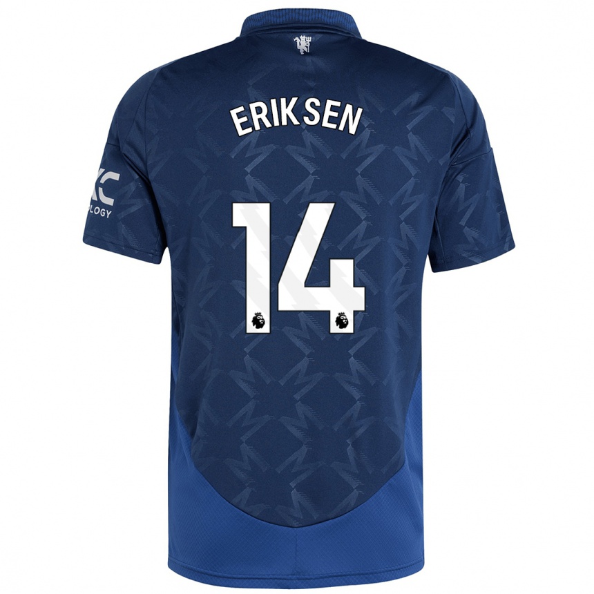 Gyermek Labdarúgás Christian Eriksen #14 Indigó Idegenbeli Jersey 2024/25 Mez Póló Ing