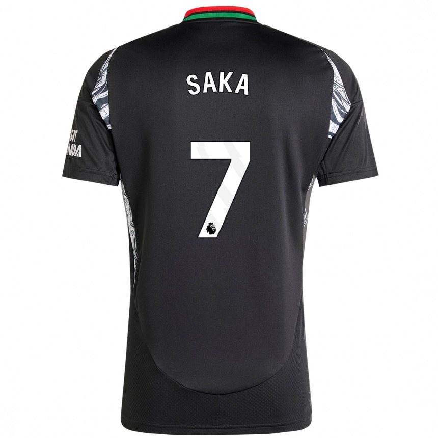 Gyermek Labdarúgás Bukayo Saka #7 Fekete Idegenbeli Jersey 2024/25 Mez Póló Ing