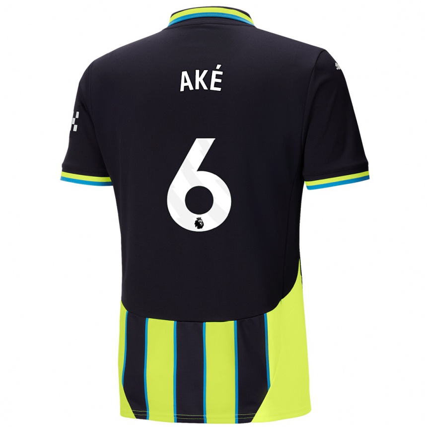 Gyermek Labdarúgás Nathan Ake #6 Kék Sárga Idegenbeli Jersey 2024/25 Mez Póló Ing