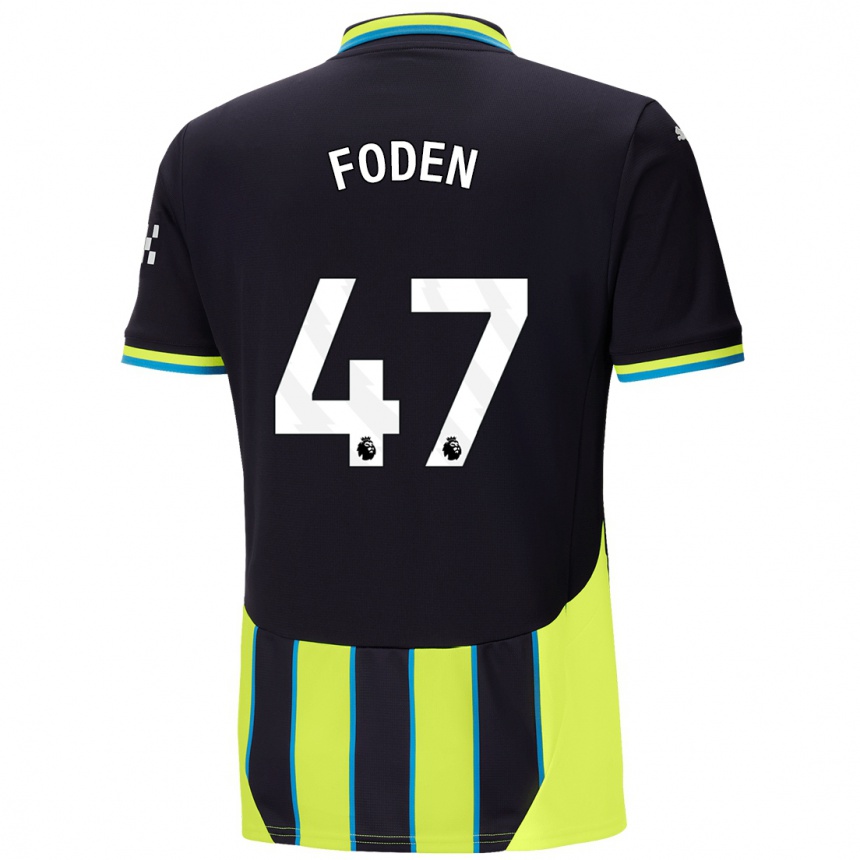 Gyermek Labdarúgás Phil Foden #47 Kék Sárga Idegenbeli Jersey 2024/25 Mez Póló Ing