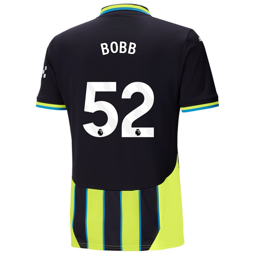 Gyermek Labdarúgás Oscar Bobb #52 Kék Sárga Idegenbeli Jersey 2024/25 Mez Póló Ing