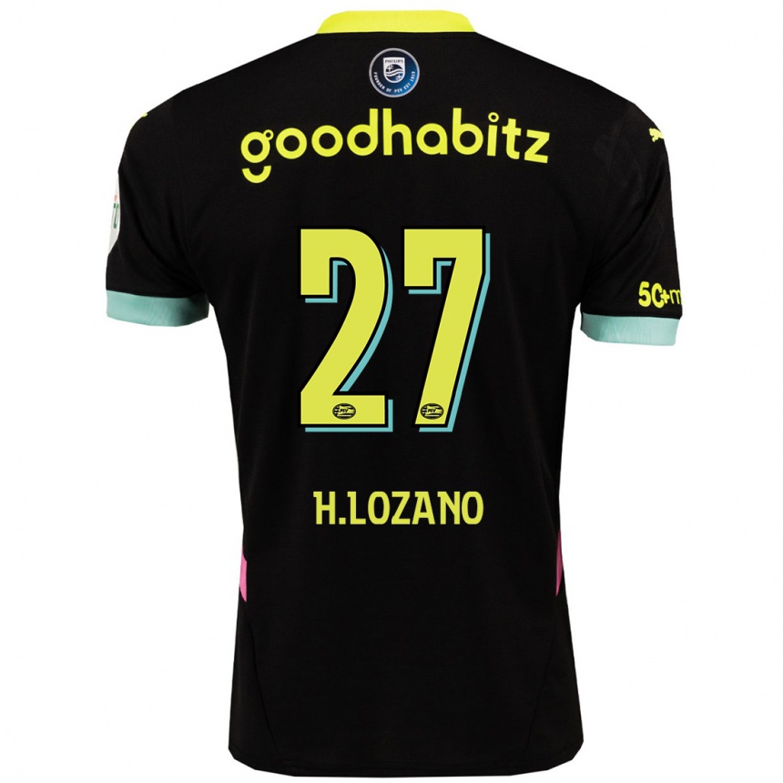 Gyermek Labdarúgás Hirving Lozano #27 Fekete Sárga Idegenbeli Jersey 2024/25 Mez Póló Ing