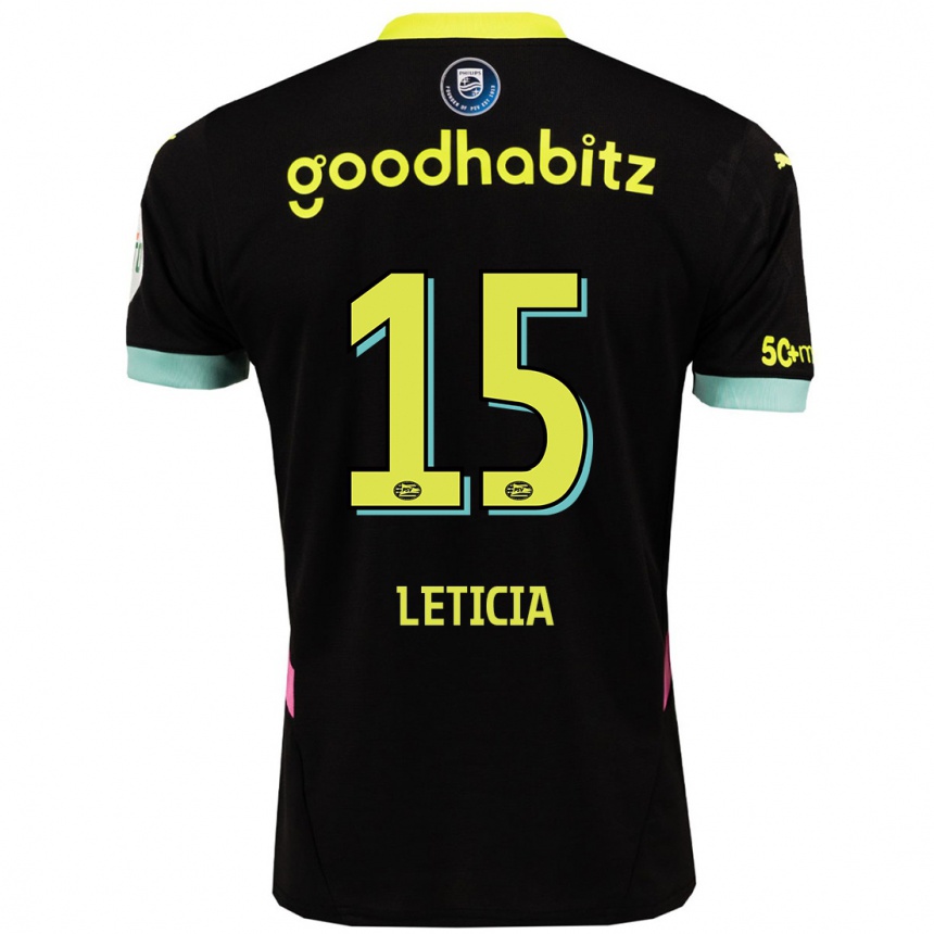 Gyermek Labdarúgás Brazil Bra Leticia #15 Fekete Sárga Idegenbeli Jersey 2024/25 Mez Póló Ing