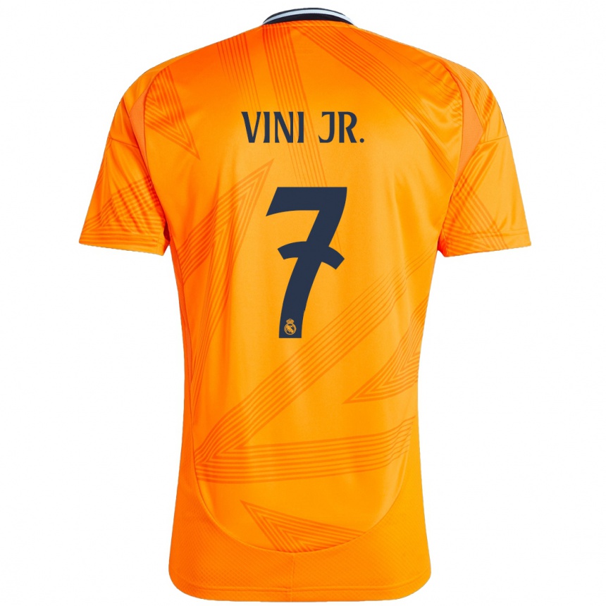 Gyermek Labdarúgás Vinicius Junior #7 Narancs Idegenbeli Jersey 2024/25 Mez Póló Ing