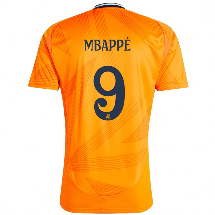 Gyermek Labdarúgás Kylian Mbappe #9 Narancs Idegenbeli Jersey 2024/25 Mez Póló Ing