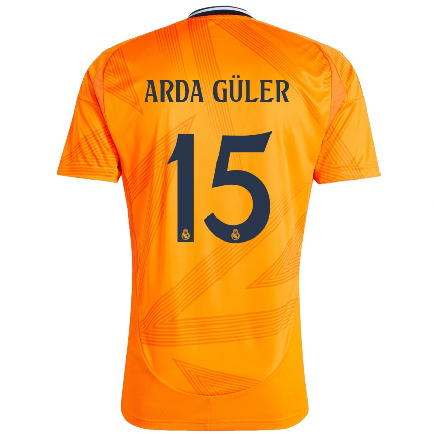 Gyermek Labdarúgás Arda Güler #15 Narancs Idegenbeli Jersey 2024/25 Mez Póló Ing