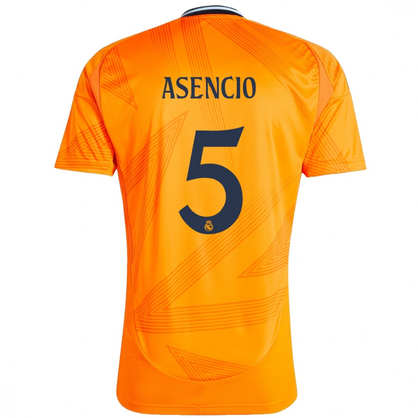 Gyermek Labdarúgás Raul Asencio #5 Narancs Idegenbeli Jersey 2024/25 Mez Póló Ing