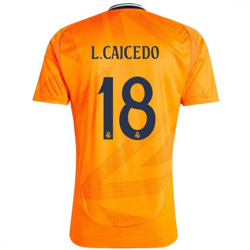 Gyermek Labdarúgás Linda Caicedo #18 Narancs Idegenbeli Jersey 2024/25 Mez Póló Ing