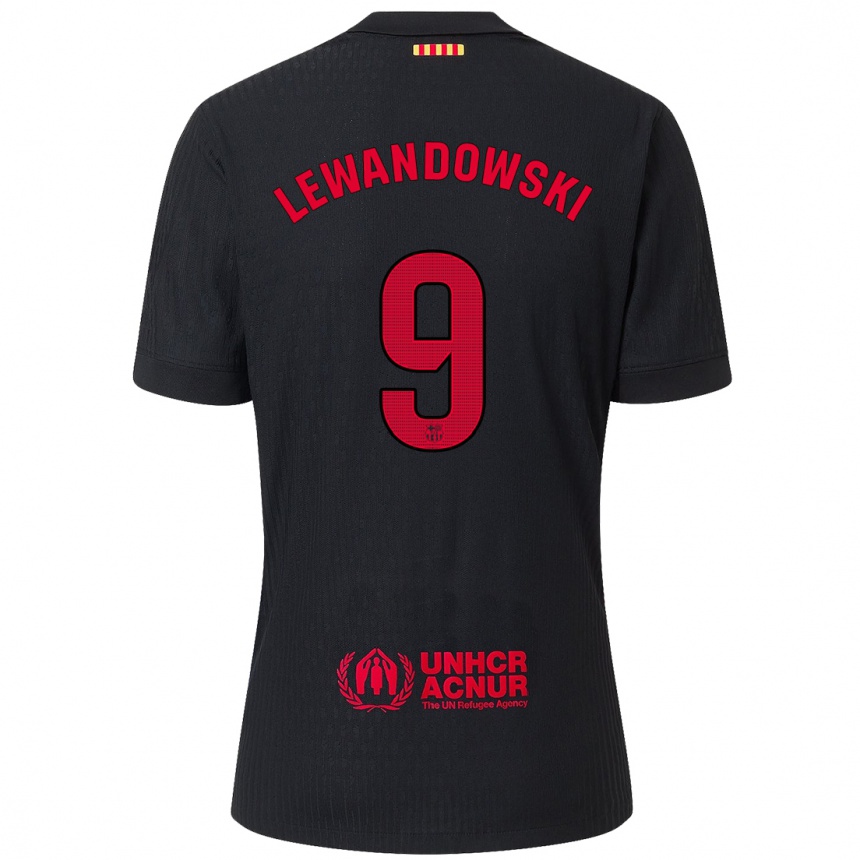 Gyermek Labdarúgás Robert Lewandowski #9 Fekete Piros Idegenbeli Jersey 2024/25 Mez Póló Ing