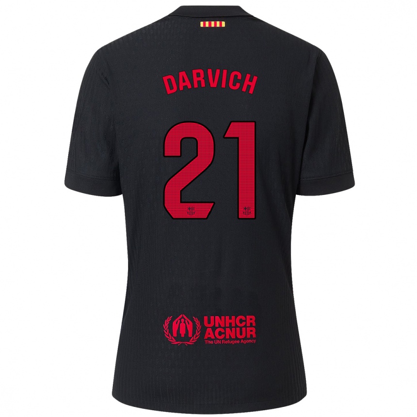 Gyermek Labdarúgás Noah Darvich #21 Fekete Piros Idegenbeli Jersey 2024/25 Mez Póló Ing