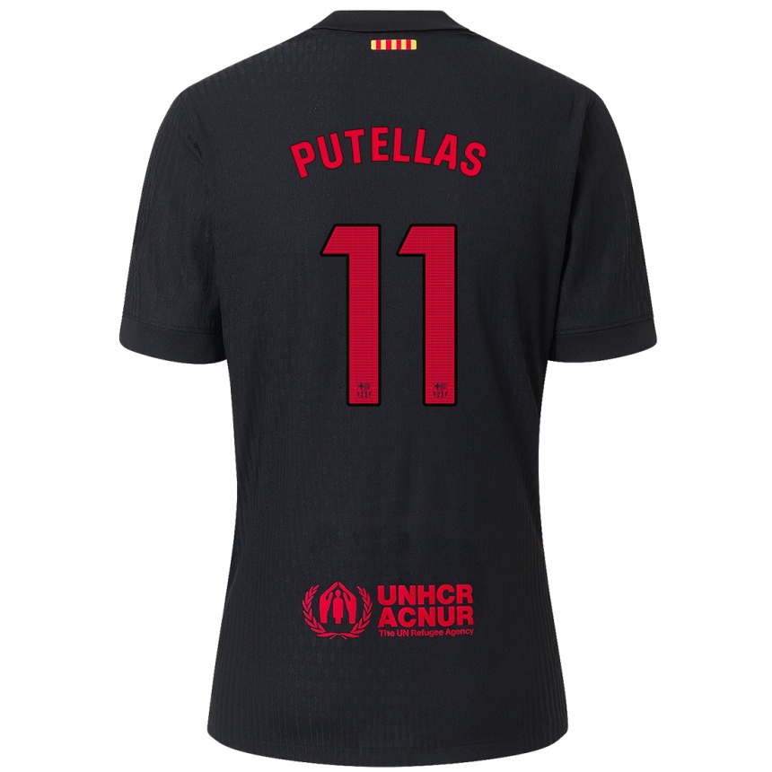 Gyermek Labdarúgás Alexia Putellas #11 Fekete Piros Idegenbeli Jersey 2024/25 Mez Póló Ing