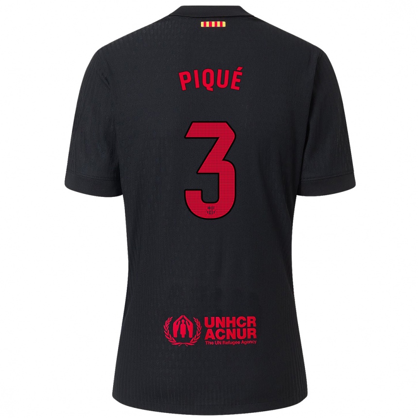 Gyermek Labdarúgás Gerard Pique #3 Fekete Piros Idegenbeli Jersey 2024/25 Mez Póló Ing