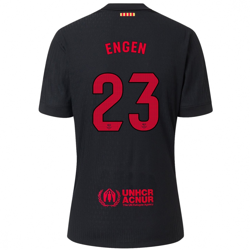 Gyermek Labdarúgás Ingrid Engen #23 Fekete Piros Idegenbeli Jersey 2024/25 Mez Póló Ing