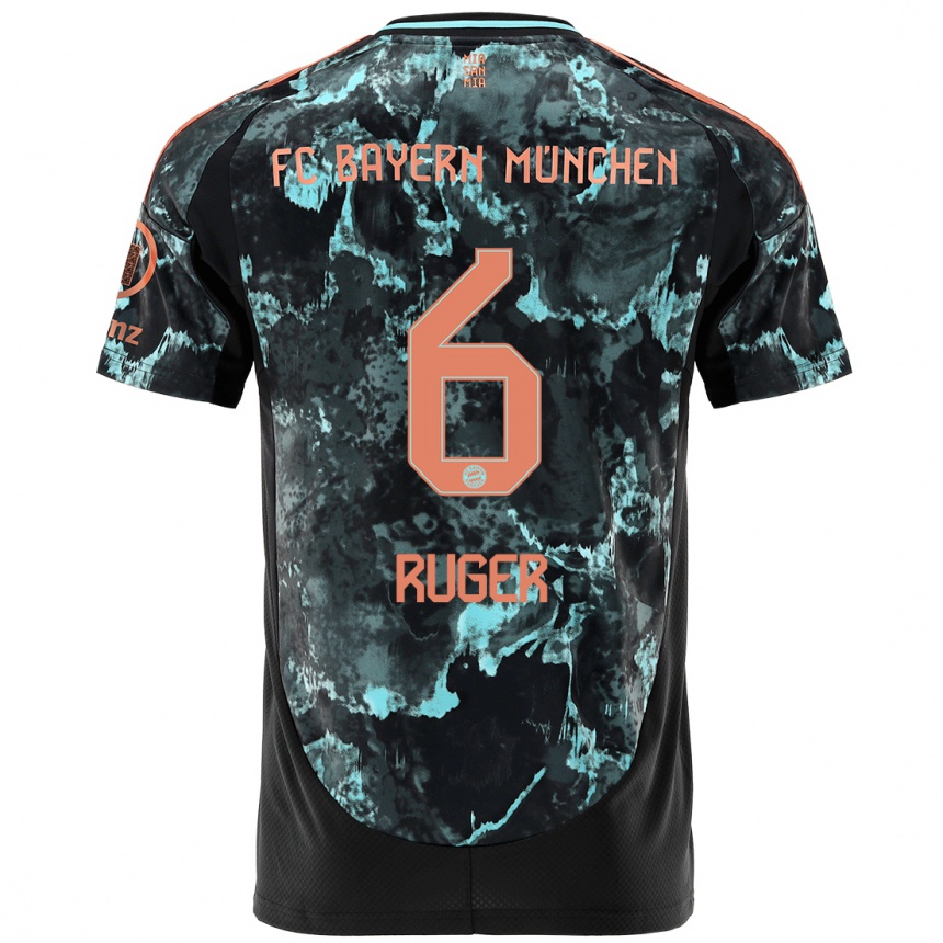 Gyermek Labdarúgás Kurt Ruger #6 Fekete Idegenbeli Jersey 2024/25 Mez Póló Ing