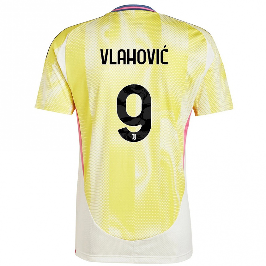 Gyermek Labdarúgás Dusan Vlahovic #9 Napsárga Idegenbeli Jersey 2024/25 Mez Póló Ing