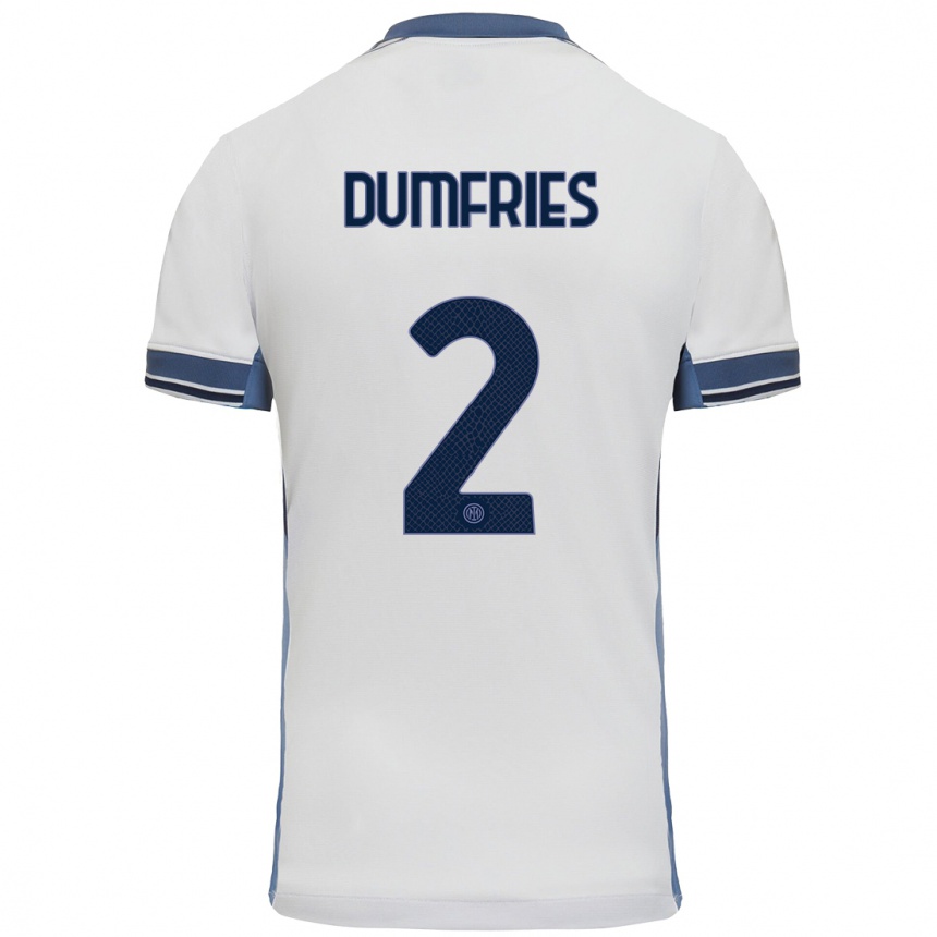 Gyermek Labdarúgás Denzel Dumfries #2 Fehér Szürke Idegenbeli Jersey 2024/25 Mez Póló Ing