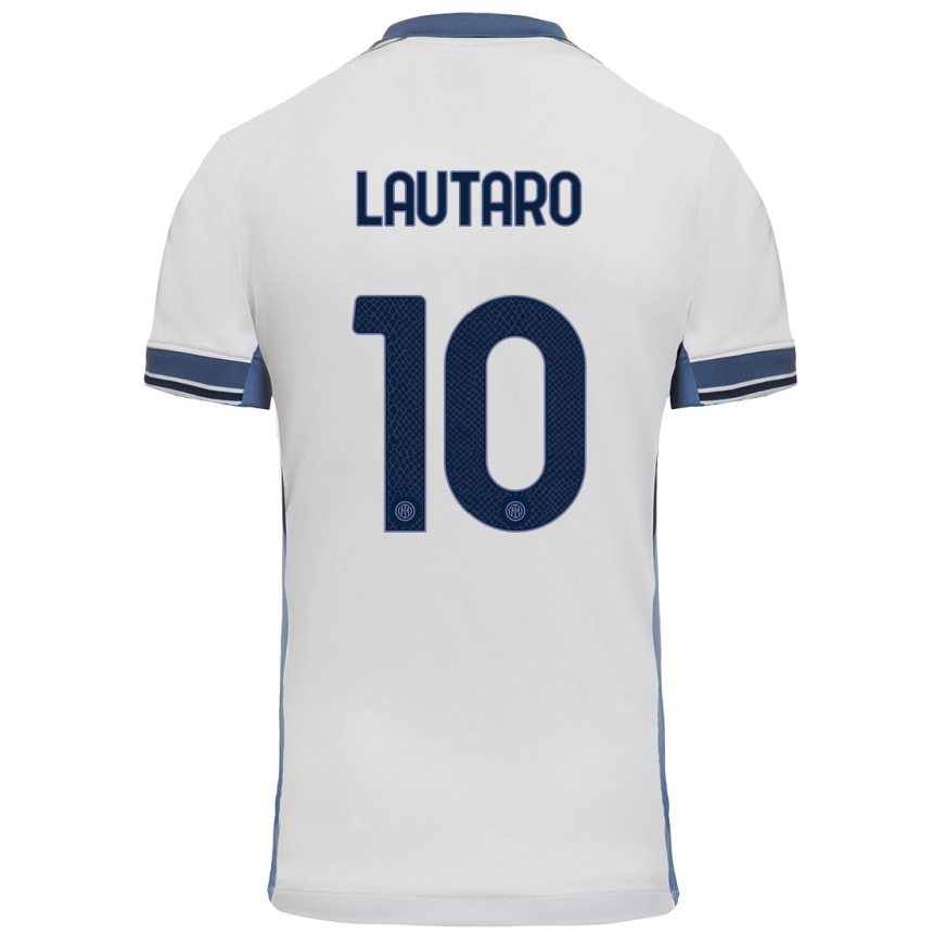 Gyermek Labdarúgás Lautaro Martinez #10 Fehér Szürke Idegenbeli Jersey 2024/25 Mez Póló Ing