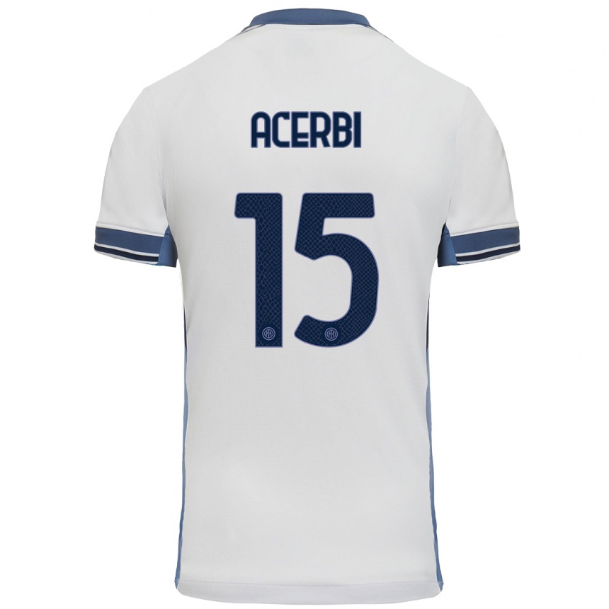 Gyermek Labdarúgás Francesco Acerbi #15 Fehér Szürke Idegenbeli Jersey 2024/25 Mez Póló Ing