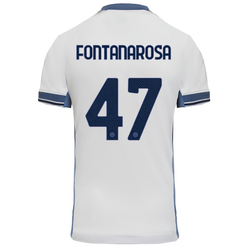 Gyermek Labdarúgás Alessandro Fontanarosa #47 Fehér Szürke Idegenbeli Jersey 2024/25 Mez Póló Ing