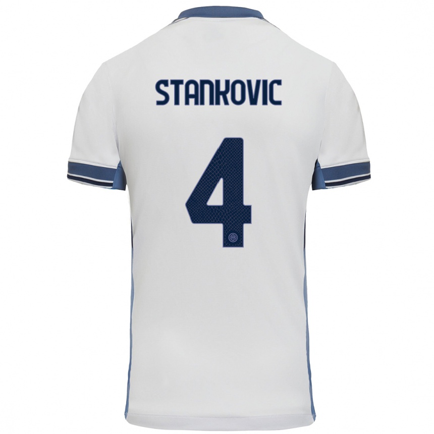 Gyermek Labdarúgás Aleksandar Stankovic #4 Fehér Szürke Idegenbeli Jersey 2024/25 Mez Póló Ing