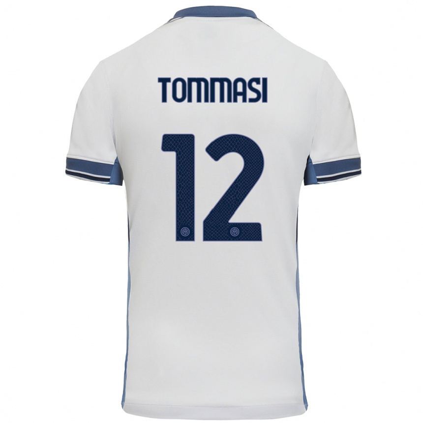 Gyermek Labdarúgás Francesco Tommasi #12 Fehér Szürke Idegenbeli Jersey 2024/25 Mez Póló Ing