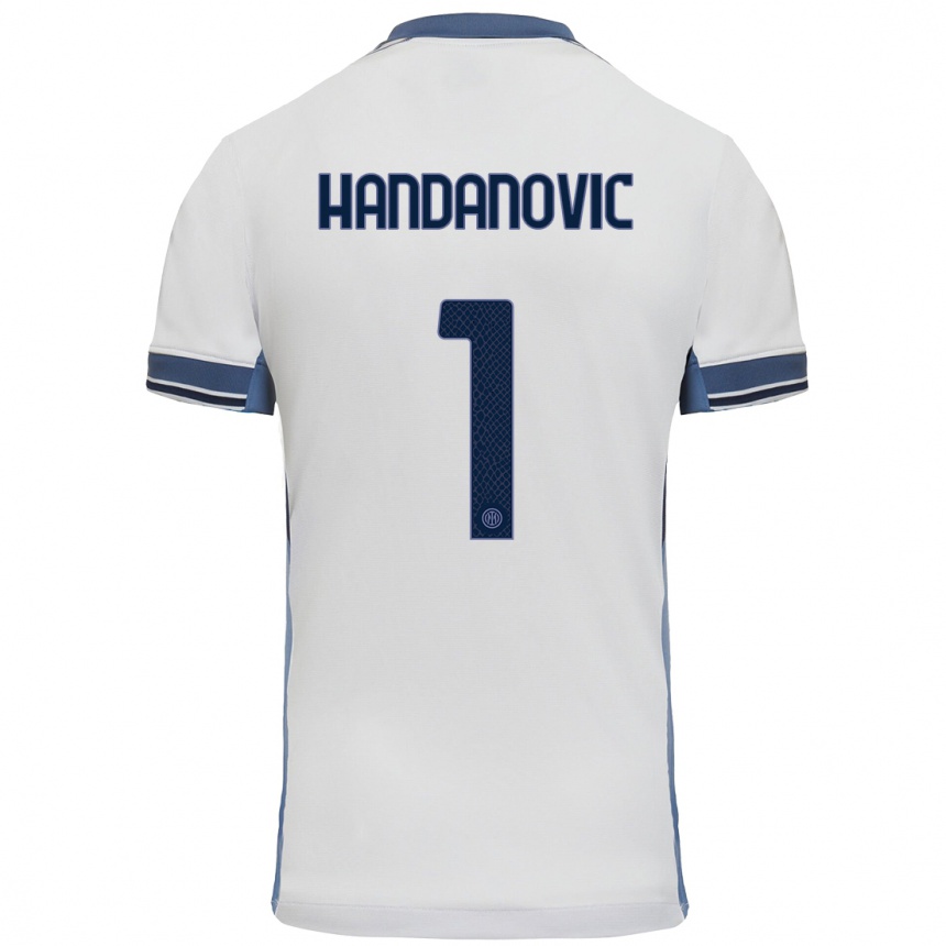 Gyermek Labdarúgás Samir Handanovic #1 Fehér Szürke Idegenbeli Jersey 2024/25 Mez Póló Ing