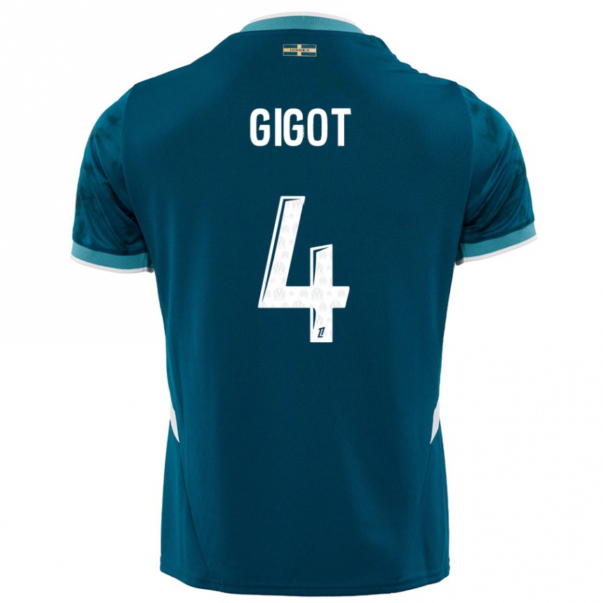 Gyermek Labdarúgás Samuel Gigot #4 Türkizkék Idegenbeli Jersey 2024/25 Mez Póló Ing