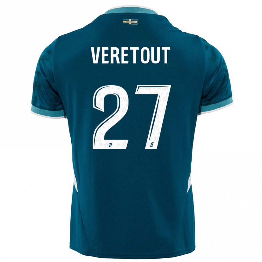 Gyermek Labdarúgás Jordan Veretout #27 Türkizkék Idegenbeli Jersey 2024/25 Mez Póló Ing