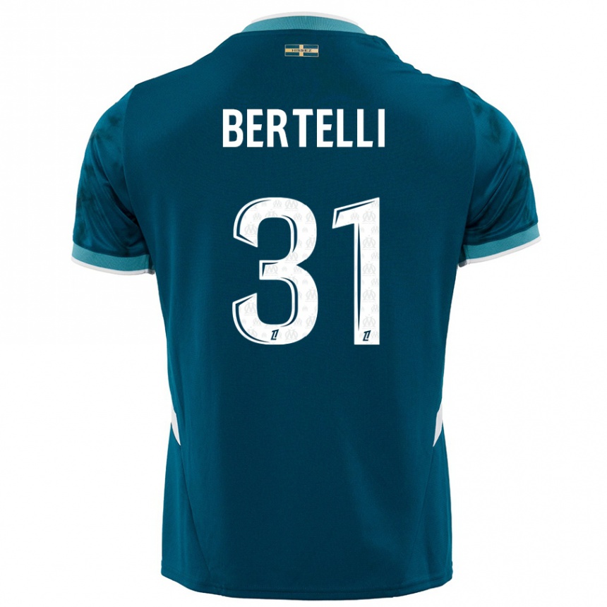 Gyermek Labdarúgás Ugo Bertelli #31 Türkizkék Idegenbeli Jersey 2024/25 Mez Póló Ing