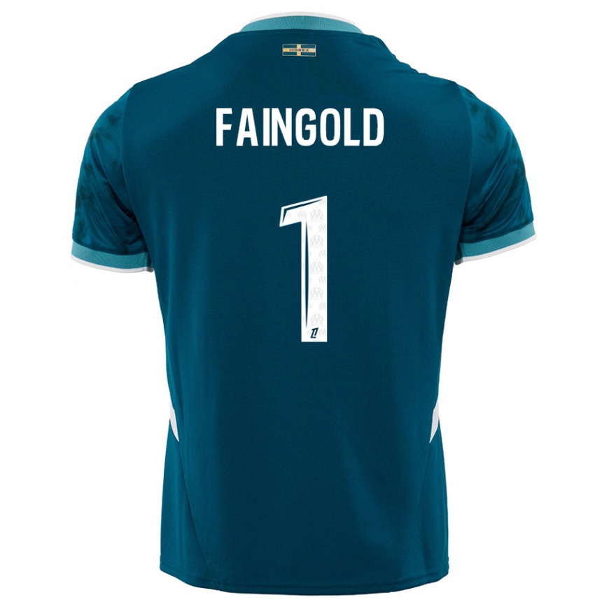 Gyermek Labdarúgás Abbie Faingold #1 Türkizkék Idegenbeli Jersey 2024/25 Mez Póló Ing