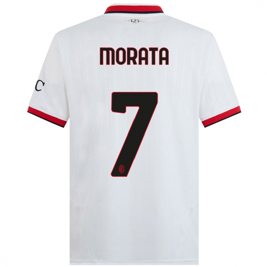 Gyermek Labdarúgás Alvaro Morata #7 Fehér Fekete Piros Idegenbeli Jersey 2024/25 Mez Póló Ing