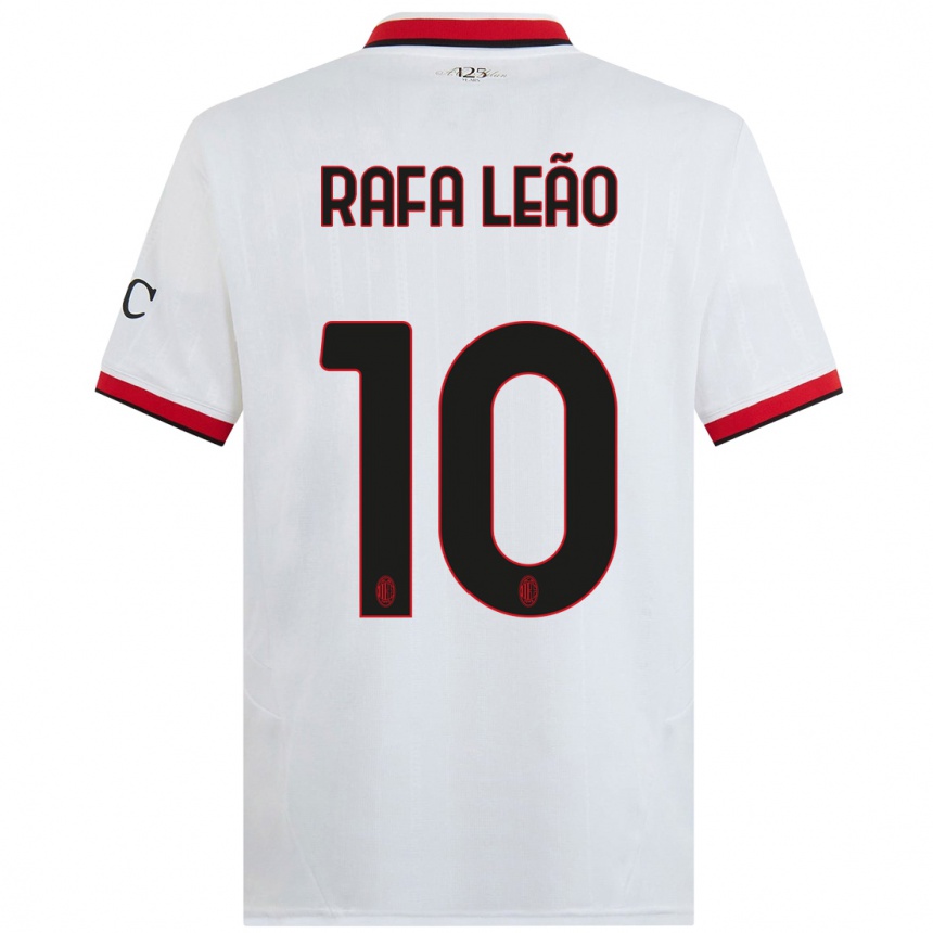 Gyermek Labdarúgás Rafael Leao #10 Fehér Fekete Piros Idegenbeli Jersey 2024/25 Mez Póló Ing